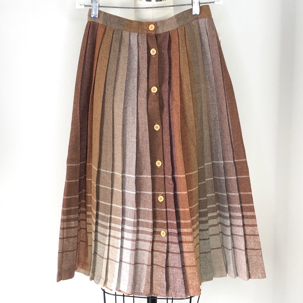 Vintage Brown Ombré Knife Pleated Skirt, Small